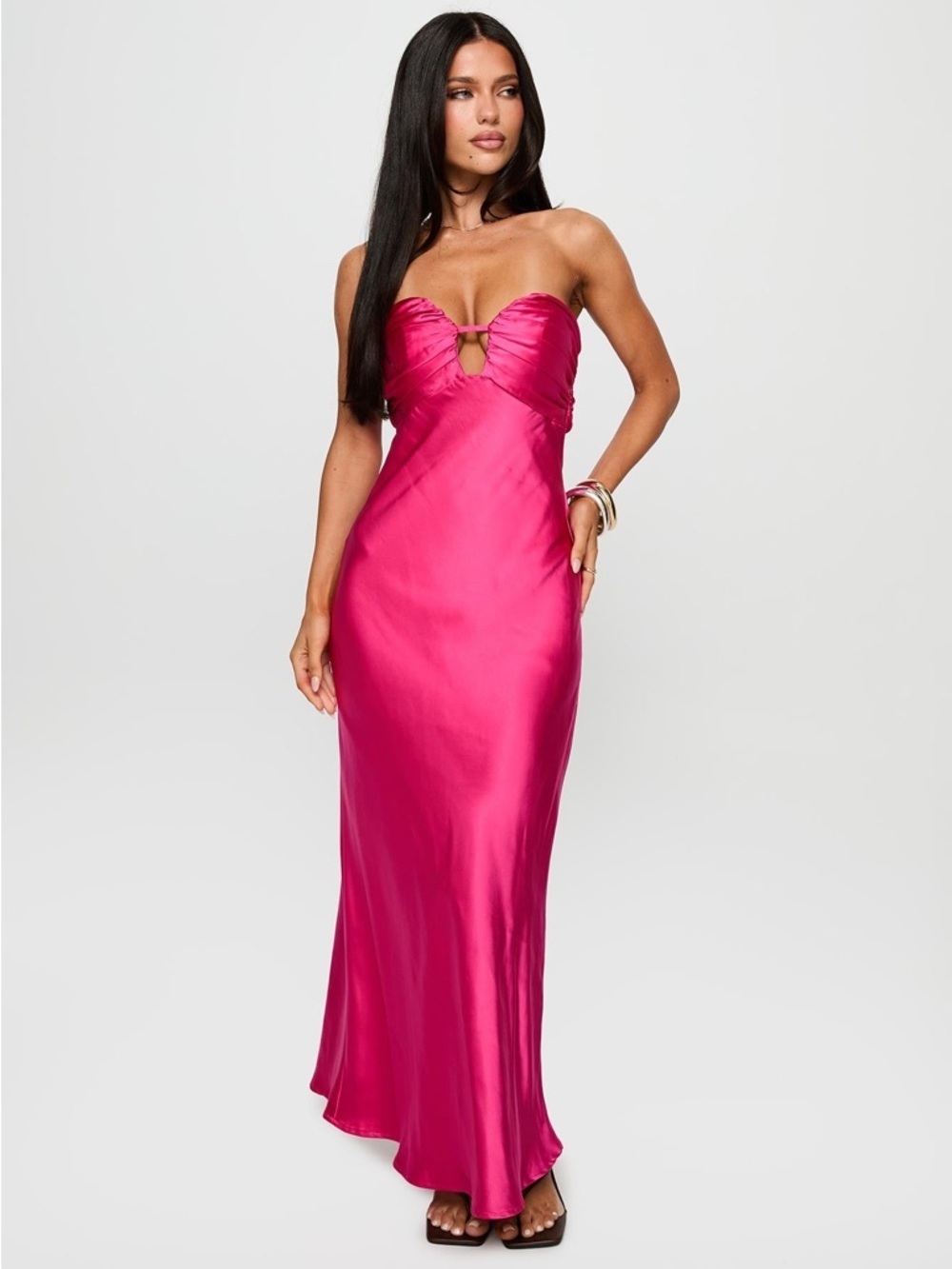 Princess Polly Strapless Fuchsia Satin Maxi Dress